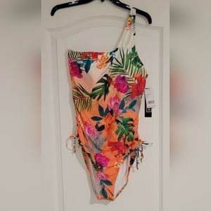 La Blanca One Piece Swimsuit, Tropical Design, Size 16